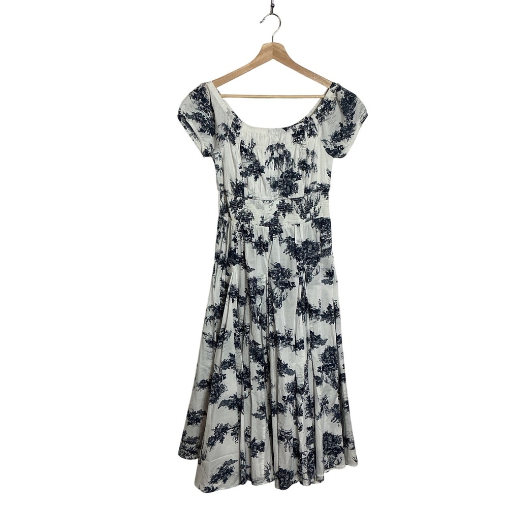 INC Medium Cottagecore Toile Scene Smock Waist Maxi Dress NEW Coquette Cotton - Picture 1 of 8